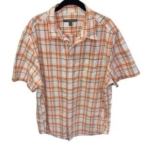 Old Navy ON Mens XL Button Up Shirt Short Sleeve Plaid Orange Casual Top